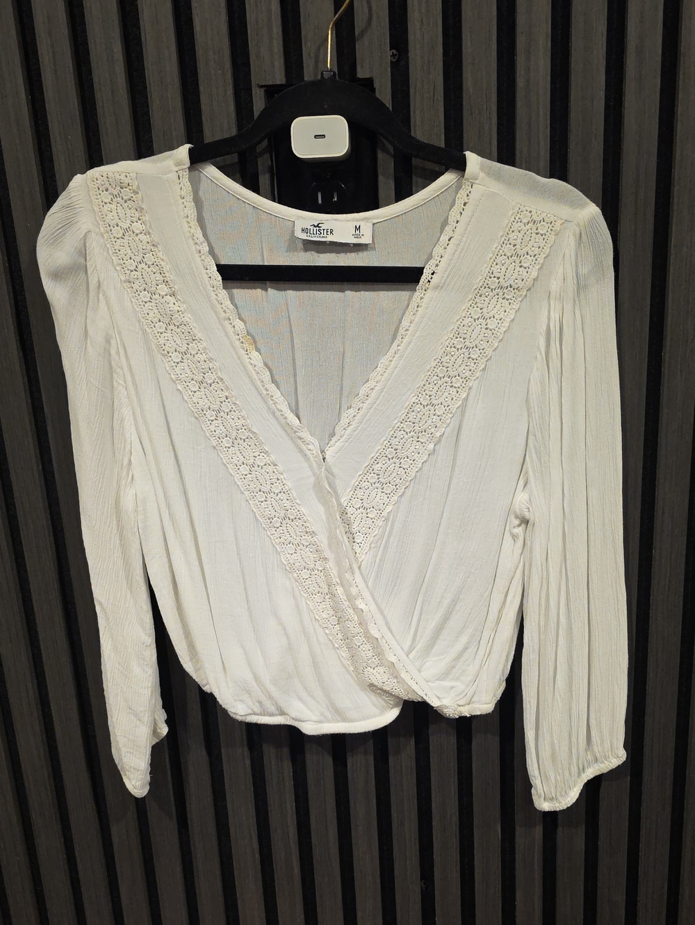 Hollister White Crochet-Trim Wrap Blouse